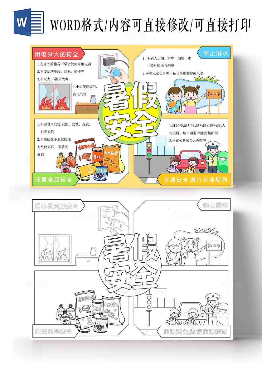 橙色暑假安全手绘手抄报小学生放假安全指南注意事项暑假暑期