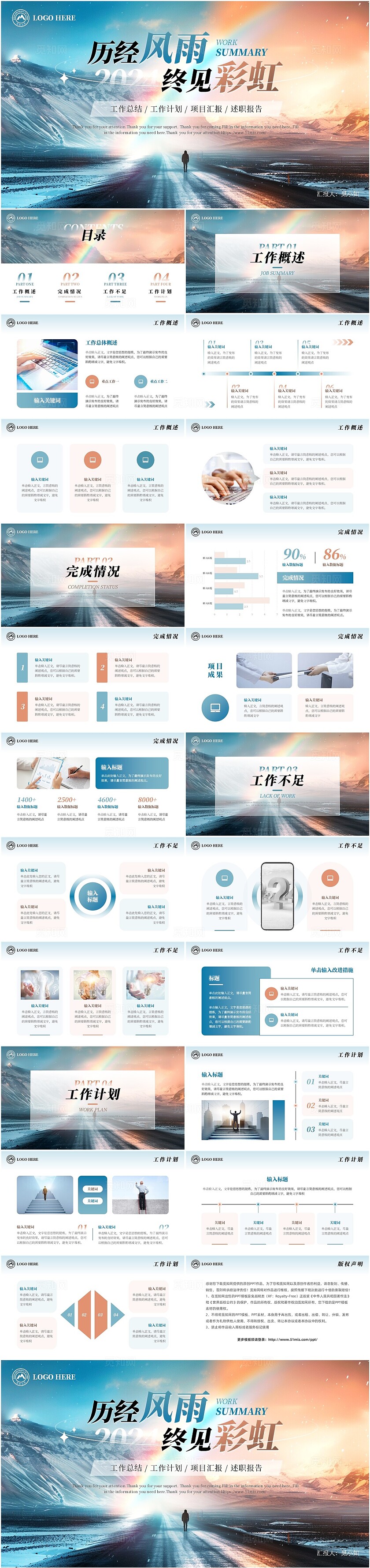 蓝色清爽大气简约励志风工作总结汇报年中总结计划通用PPT模版