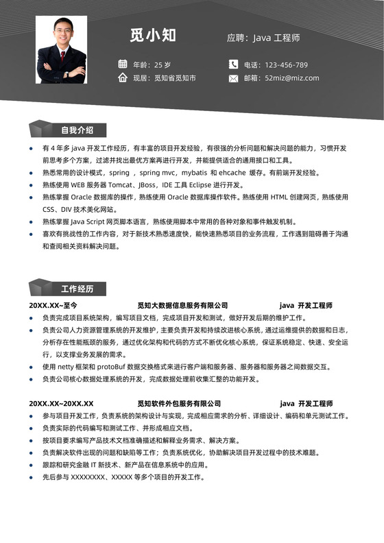 黑色简约风开发工程师程序员中文简历范文模板简历