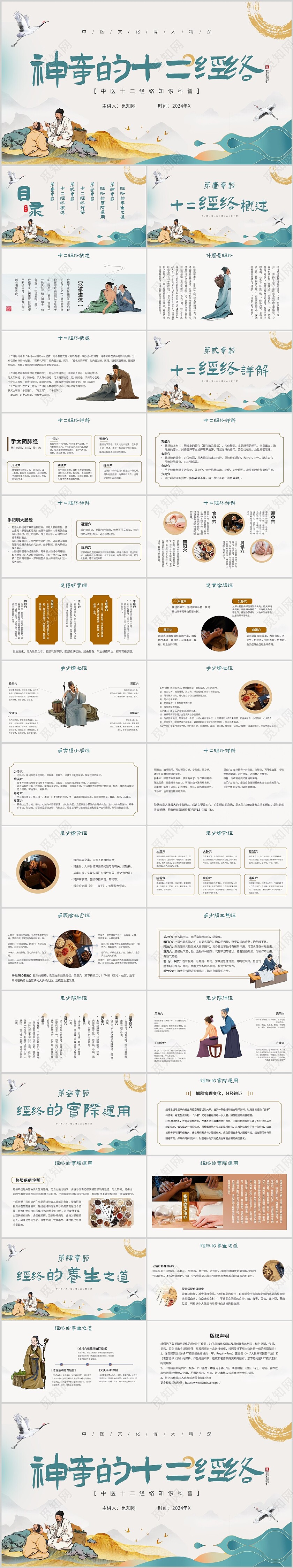 中国风中医文化中医十二经络知识科普神奇的十二经络PPT模板