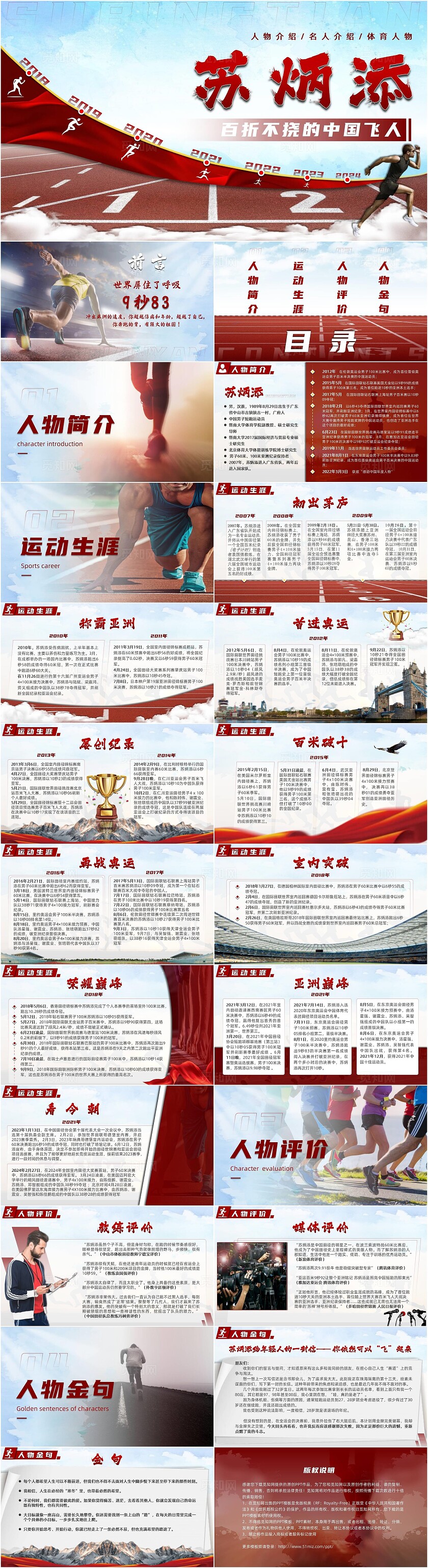 苏炳添人物介绍运动体育介绍人物经历流线历程动画精美PPT