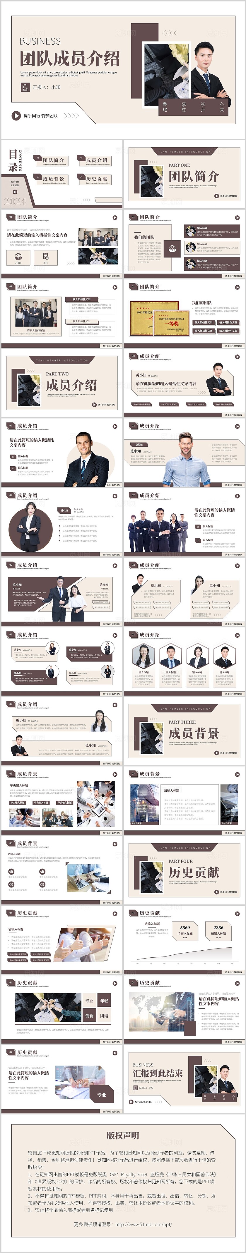 棕色简约商务团队介绍PPT模板ppt模板