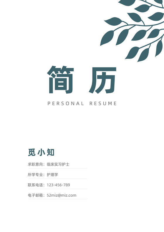 绿色医院临床护理护士应届无经验实习简历套装