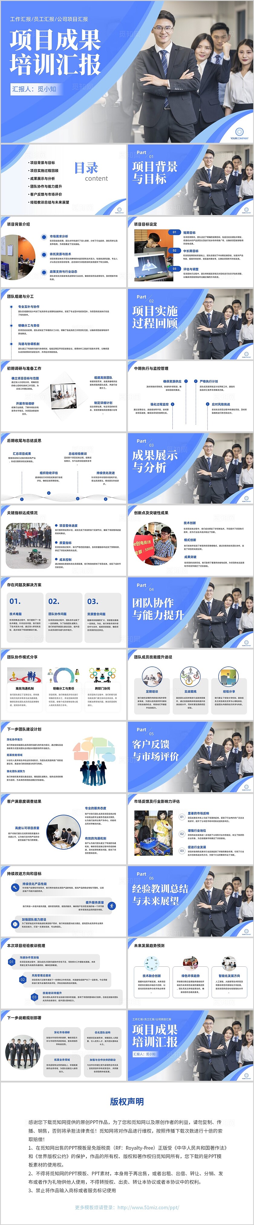 蓝色商务简约项目成果培训汇报PPT工作总结