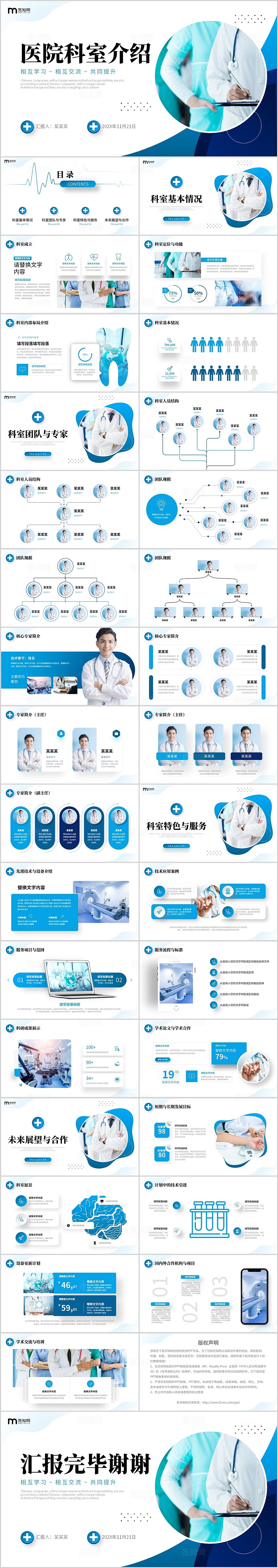蓝色渐变形状商务风医疗行业医院科室介绍PPT
