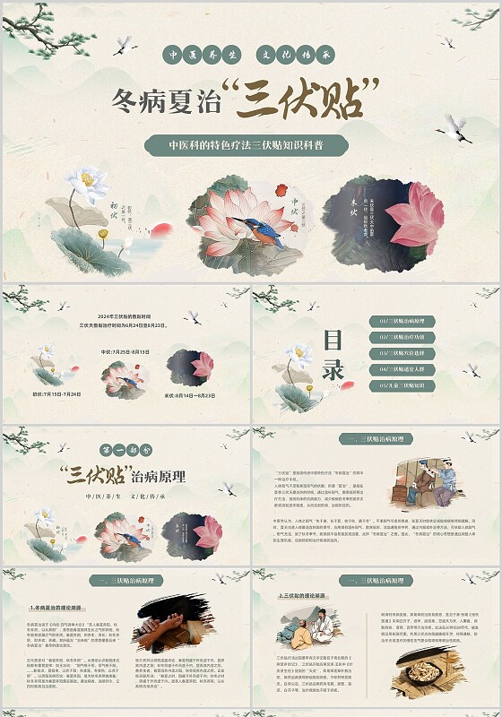 水墨荷花中国风中医冬病夏治三伏贴介绍PPT