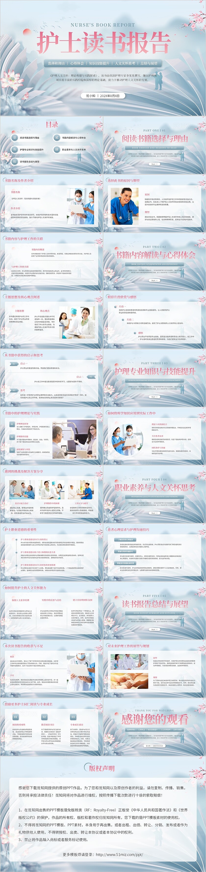 中式古典简约平滑式护士读书报告阅读心得分享ppt模板护理