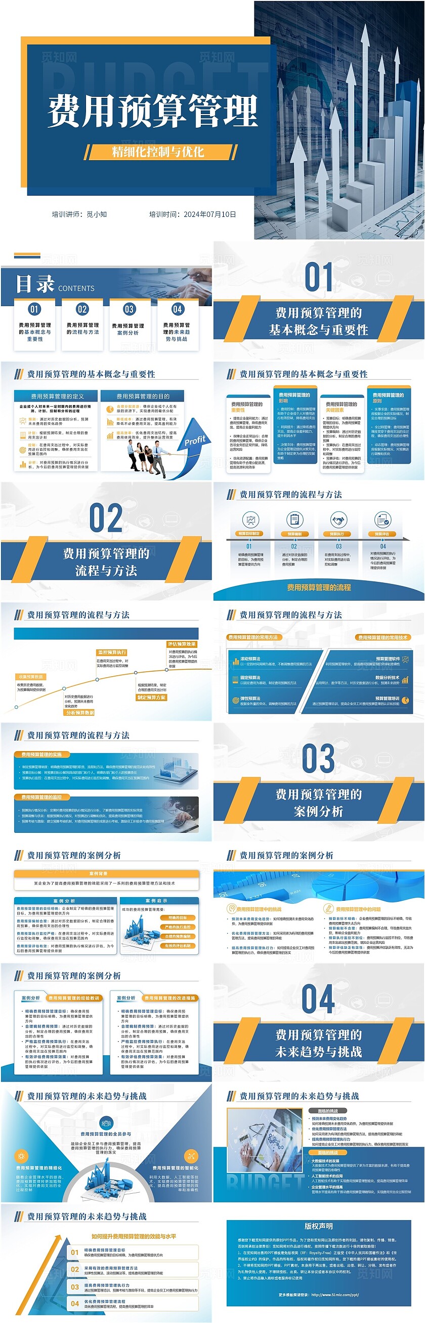 蓝色简约几何费用预算ppt模板 管理