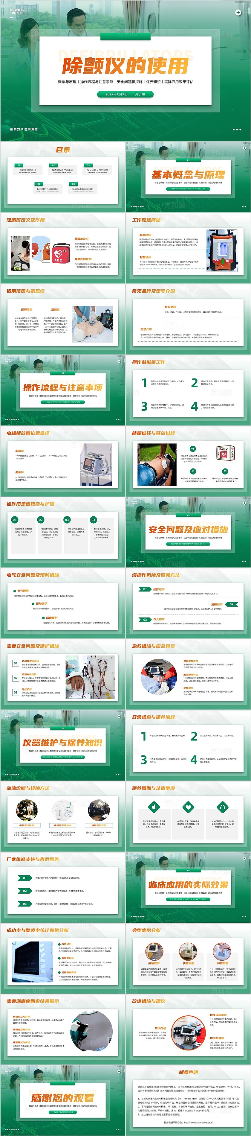 绿色简约实拍平滑式除颤仪的使用医学知识学习培训ppt模板护理