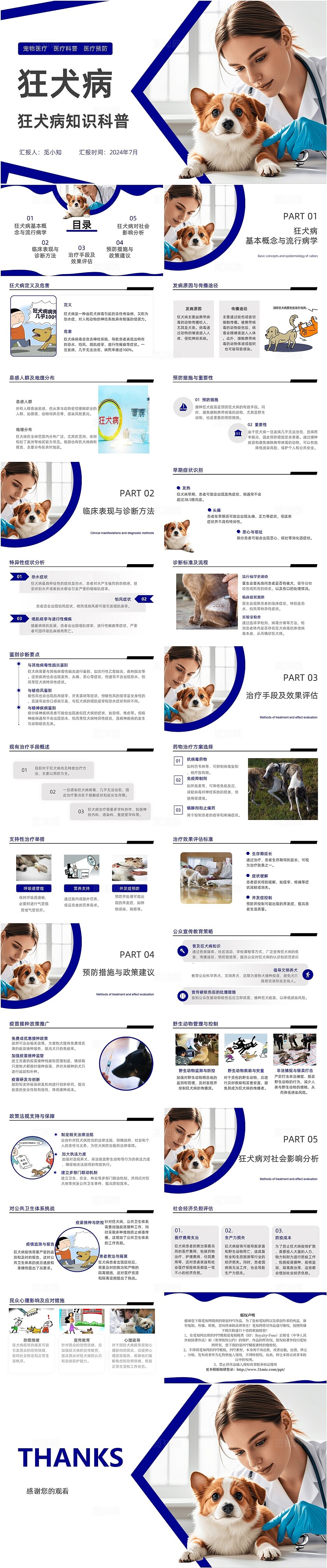 蓝色简约淡化式狂犬病知识科普ppt模板