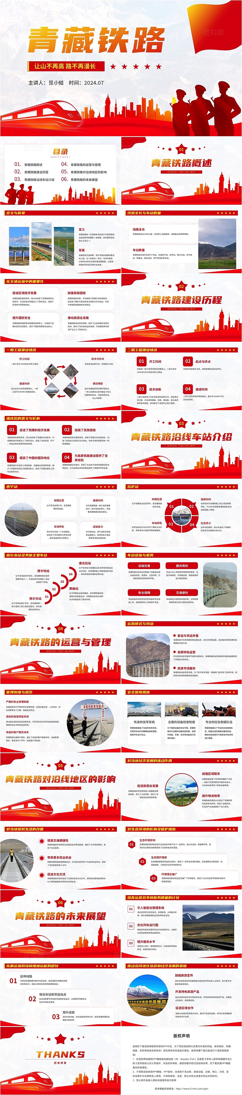 红色简约党政风青藏铁路知识科普PPT高铁
