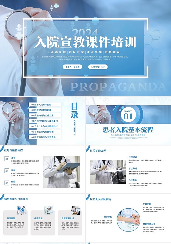 蓝色简约实拍入院宣教PPT模板宣传PPT动态PPT医疗
