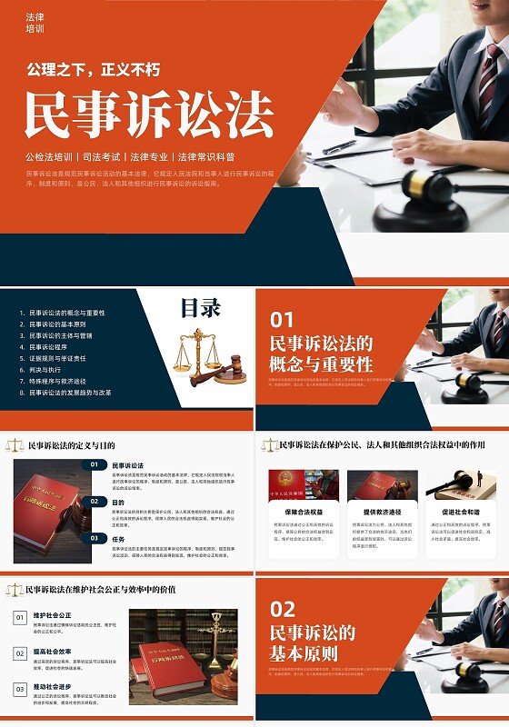 商务风蓝色红色民事诉讼法法律培训法律知识司法考试PPT课件