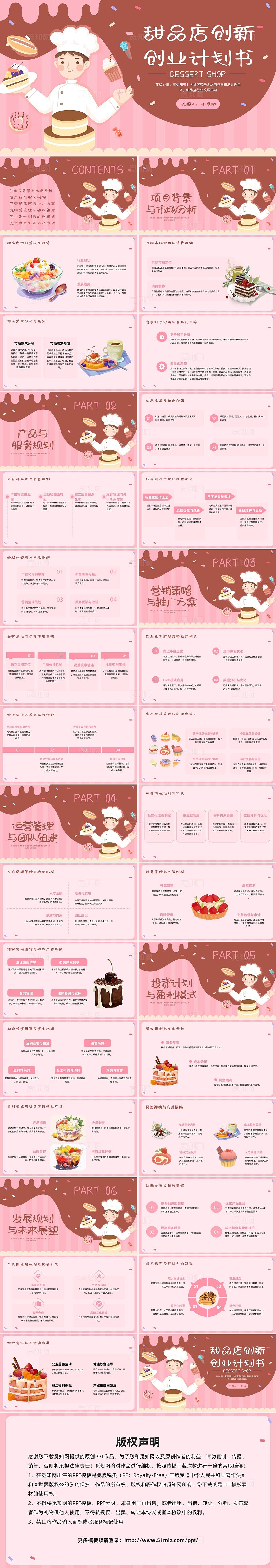 粉色插画甜品店创业PPT模板宣传PPT动态PPT互联网创新创业大赛