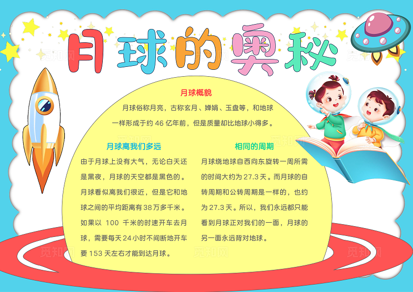 手绘月球的奥秘手抄报人类月球日