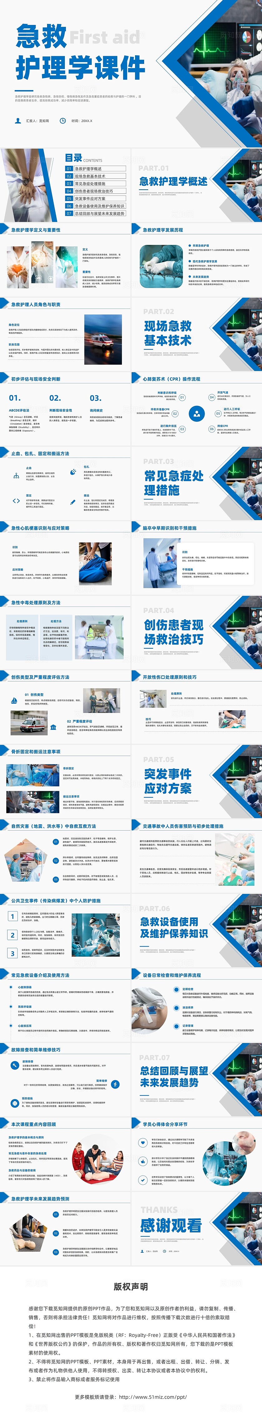 蓝色简约风急救护理学培训课件医疗