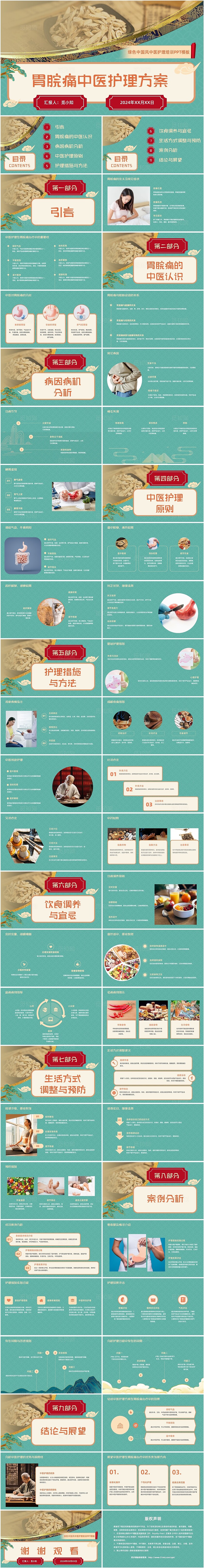 绿色中国风中医护理培训胃脘痛中医护理方案PPT模板中医护理个案分享案例