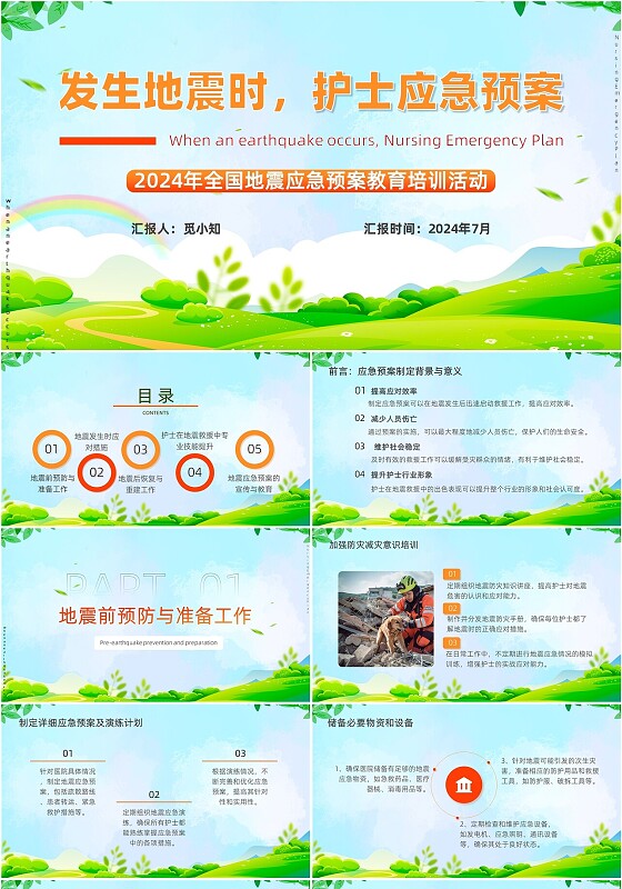 红色清新展板发生地震时护士应急预案ppt护理