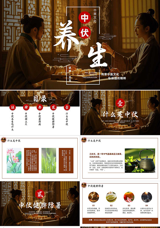 中国风简约中伏养生三伏天知识科普中医养生宣传介绍PPT