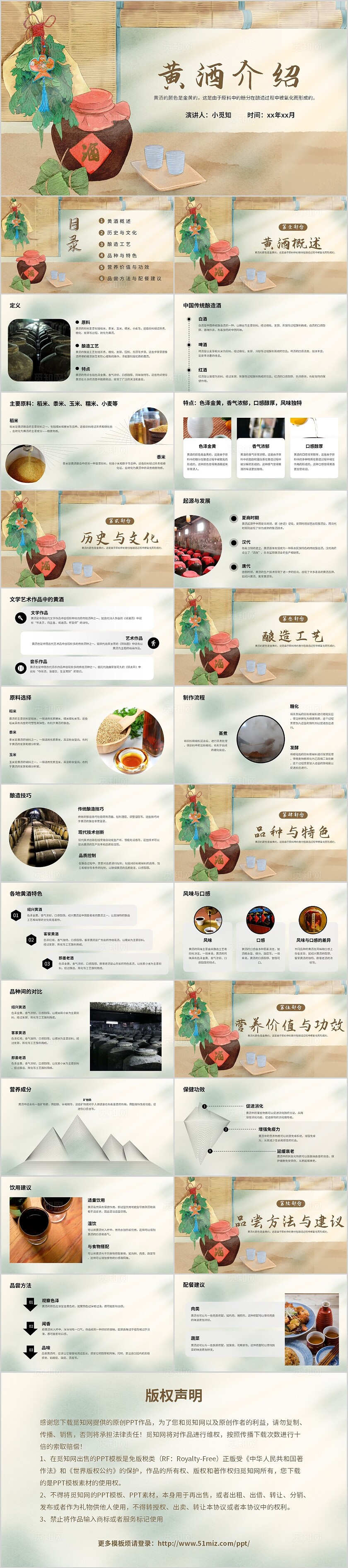 棕色国潮黄酒介绍说课课件PPT模板