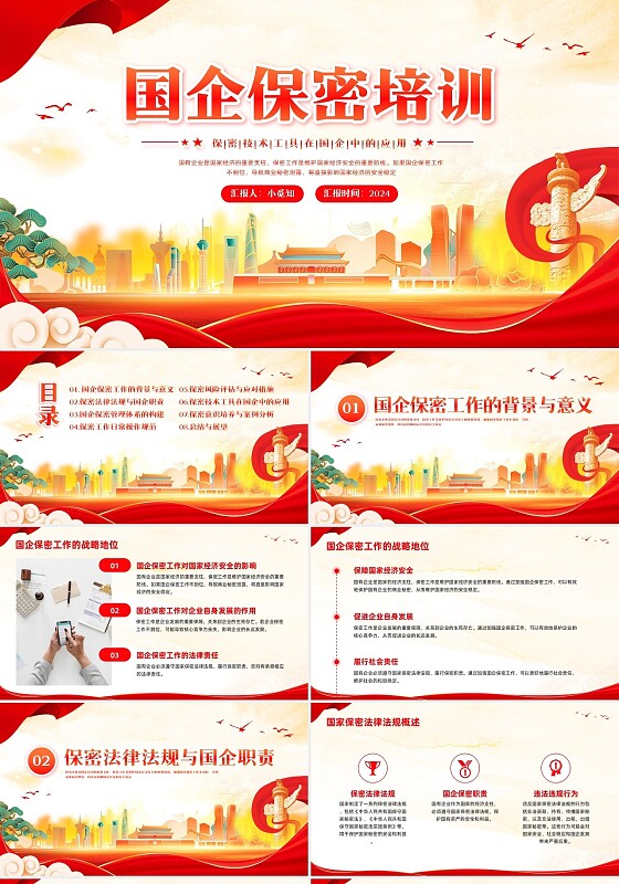 橙色简约实拍国企保密PPT模板宣传PPT动态PPT保密培训