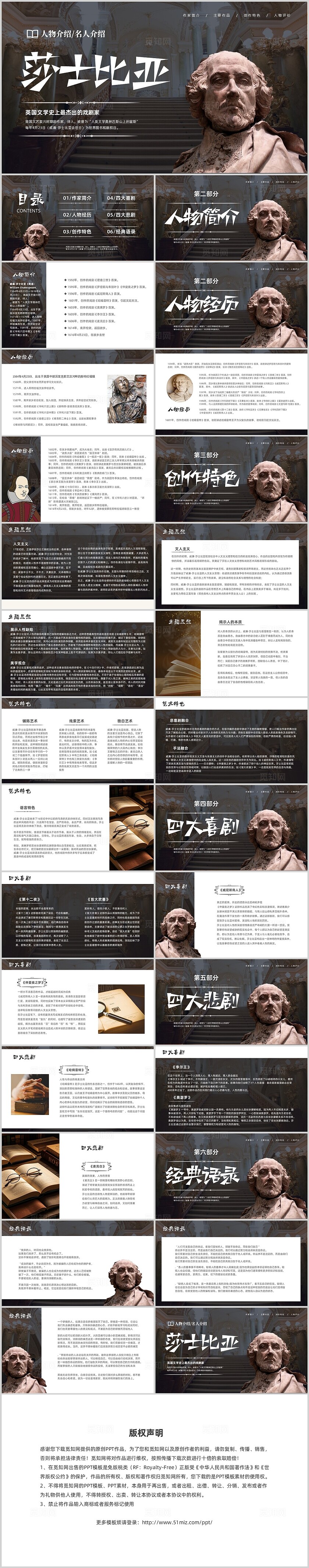 简约典雅莎士比亚名人作家介绍PPT人物介绍