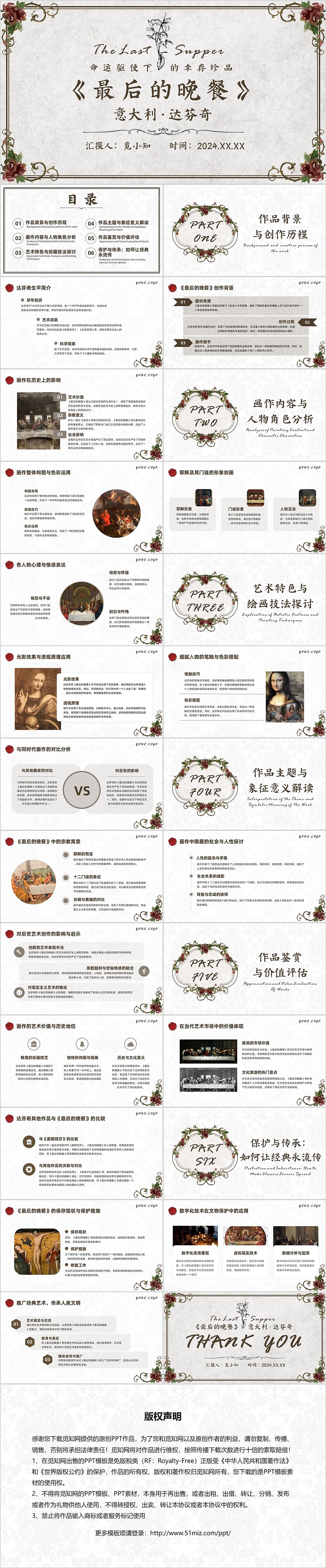 棕色欧式复古动画最后的晚餐名画鉴赏艺术商务培训课件PPT美术鉴赏