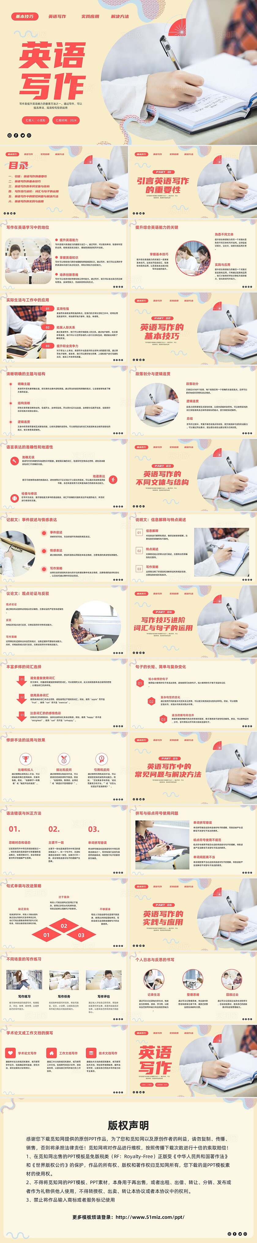 橙色简约实拍英语写作PPT模板宣传PPT动态PPT