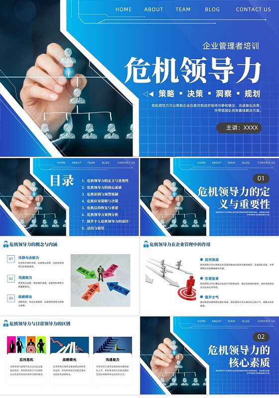 蓝色商务风危机领导力管理企业培训PPT课件