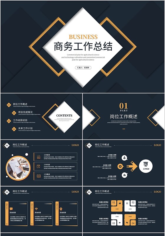 简约商务黑黄风工作总结述职报告工作报告工作计划ppt模板