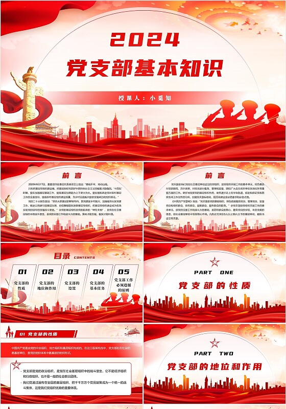 红色简约大气2024党支部标准化规范化基本知识党建党政党课ppt模板党建党课党政