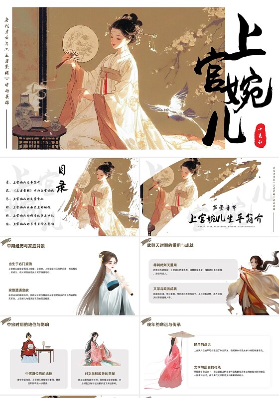 棕色古风上官婉儿四大才女PPT模板宣传PPT动态PPT历史人物介绍