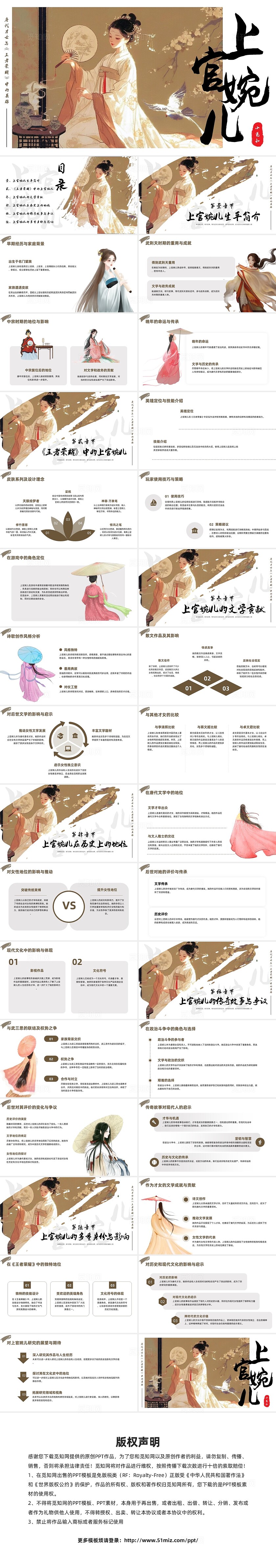 棕色古风上官婉儿四大才女PPT模板宣传PPT动态PPT历史人物介绍