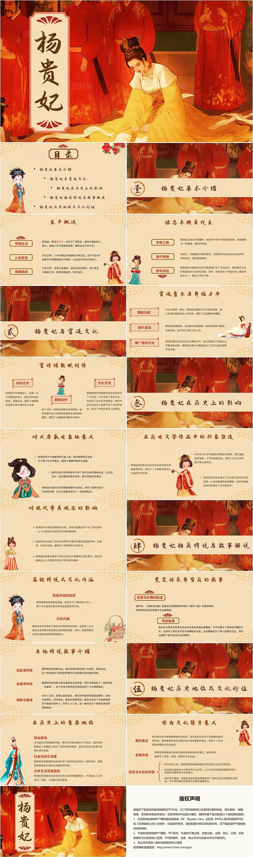 金色简约复古插画杨贵妃课件演讲ppt模板历史人物介绍