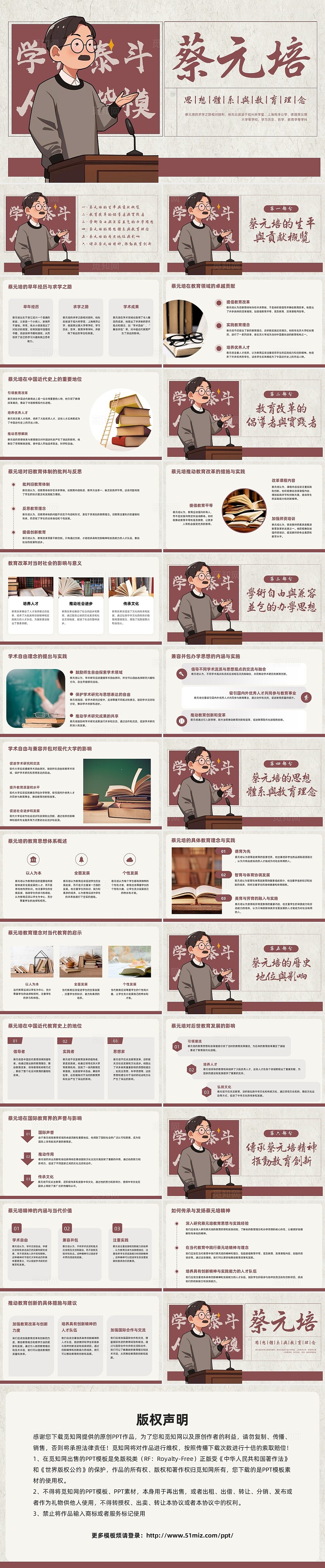 红色民国旧报纸风蔡元培PPT模板宣传PPT动态PPT红色人物介绍