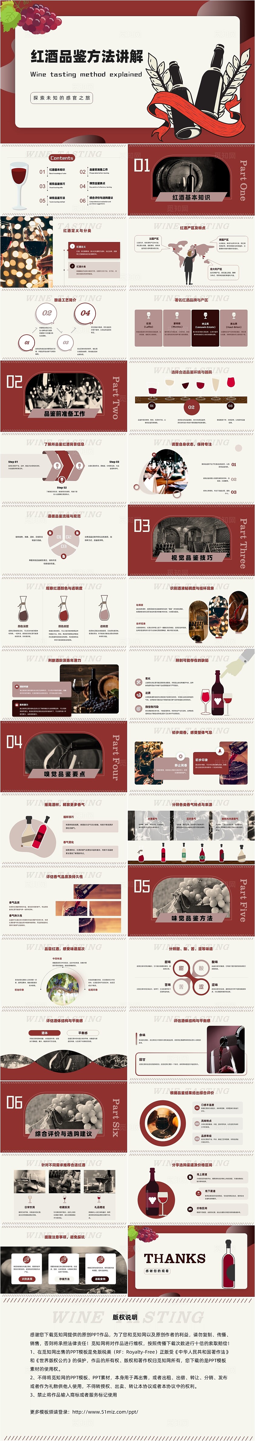 深红色高档餐厅企业员工培训礼仪品鉴方法讲解PPT