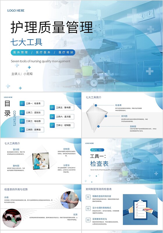 蓝色简约风护理质量管理培训课件PPT模板