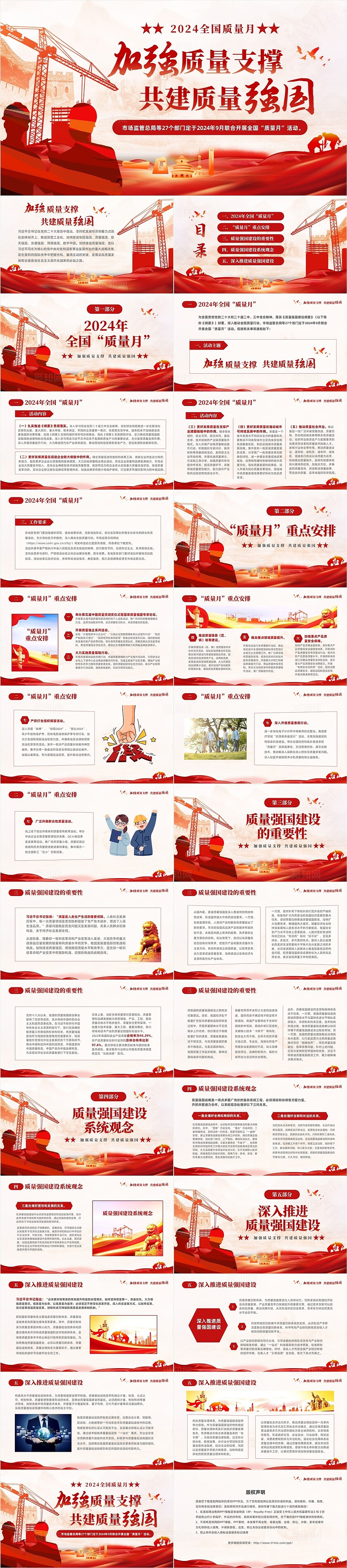 红色大气党建加强质量支撑建设质量强国2024全国质量月宣传课件PPT