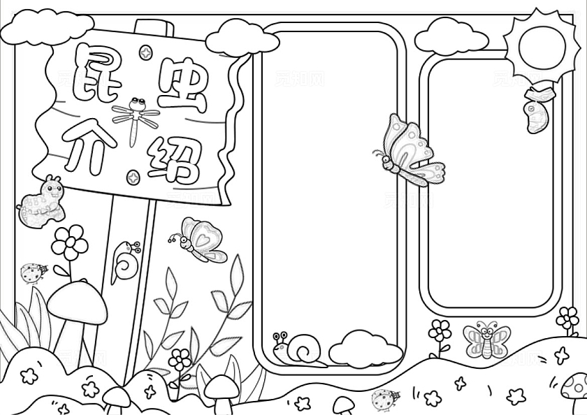 黄绿色卡通手绘昆虫介绍小报手抄报昆虫