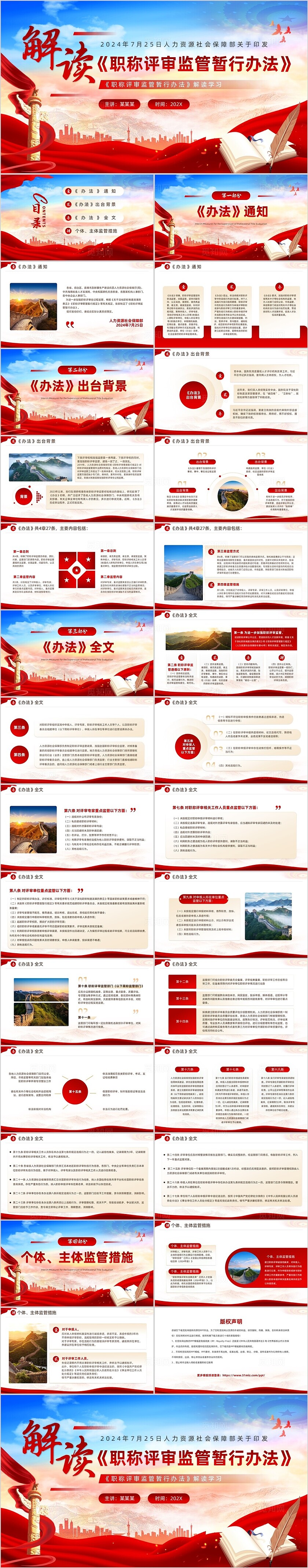 红色党政风职称评审监管暂行办法PPT模板