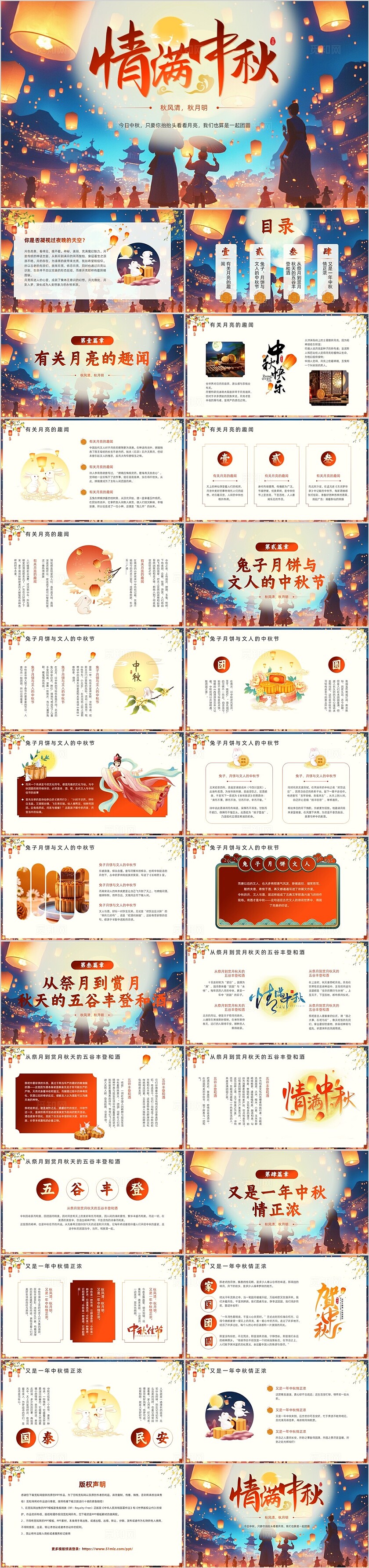 红色插画风中秋节介绍PPT模板