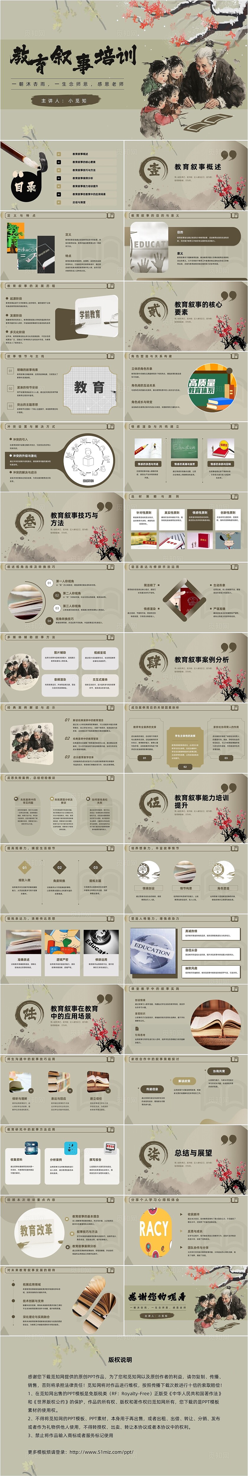 古风水墨画教育叙事培训教师节公开课教育说课感恩主题班会ppt