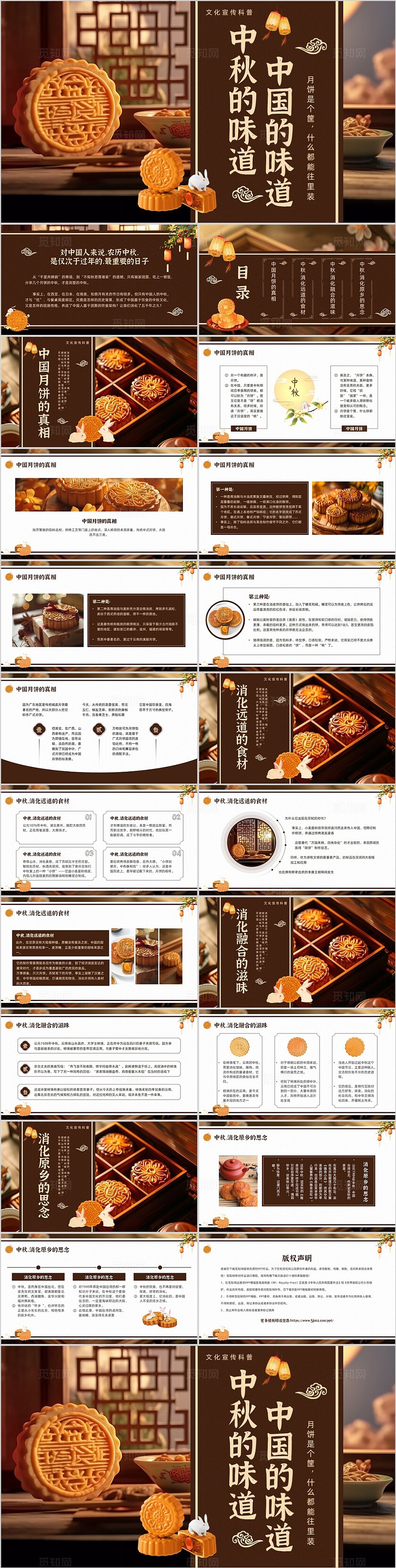 棕色实拍风中秋月饼介绍PPT模板中秋节