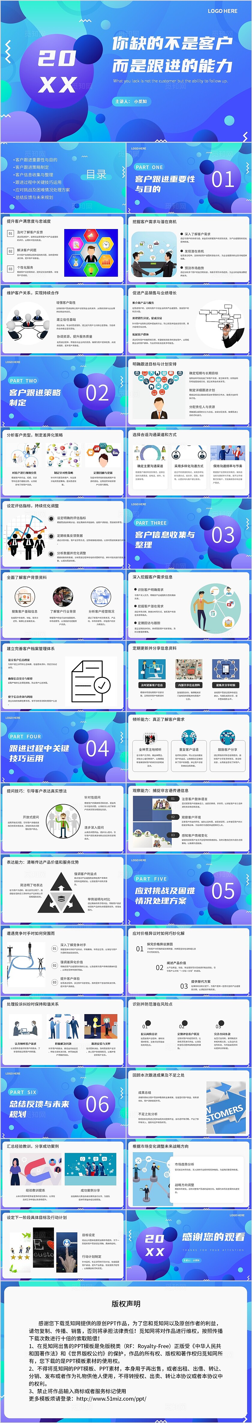 蓝色简约风客户跟进培训教育课件PPT模板