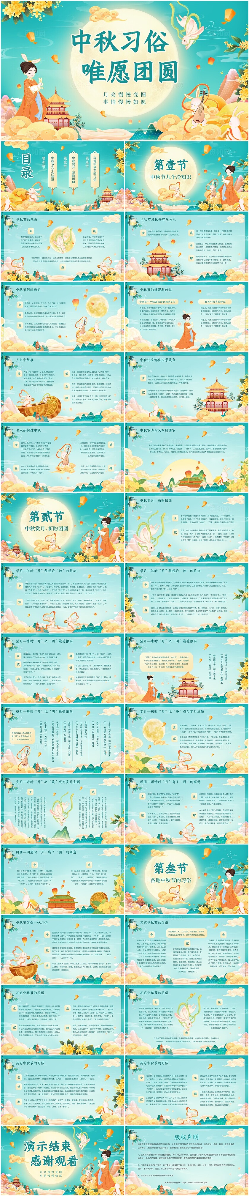 中国风插画中秋节习俗介绍PPT模板