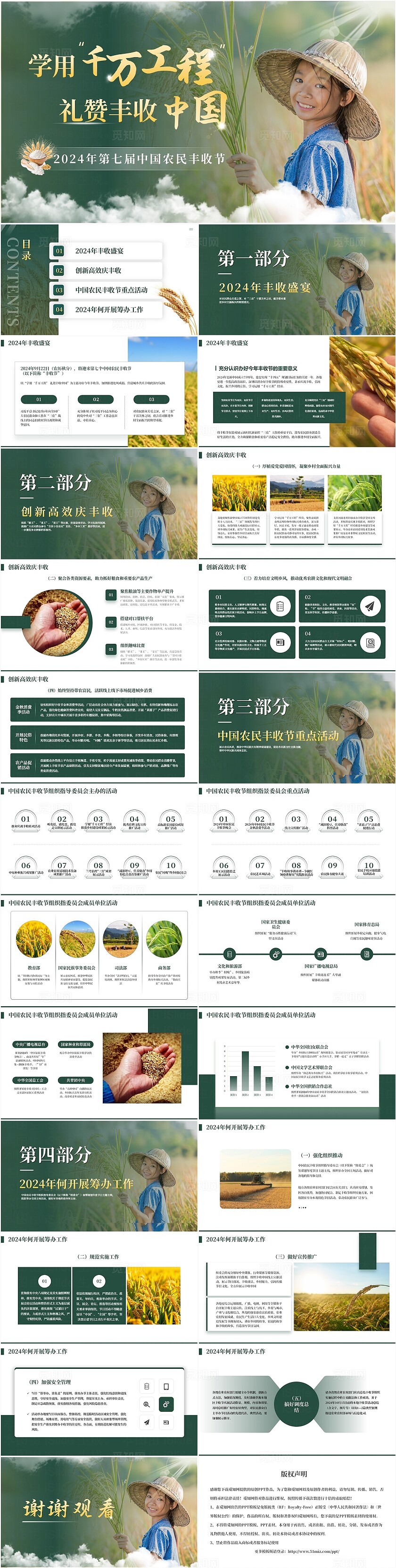 绿色实拍风水稻小麦农民丰收节农业乡村振兴ppt模板