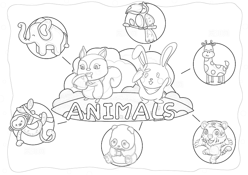 黄色手绘卡通动物英语手绘小报手抄报小学生手抄报世界动物日