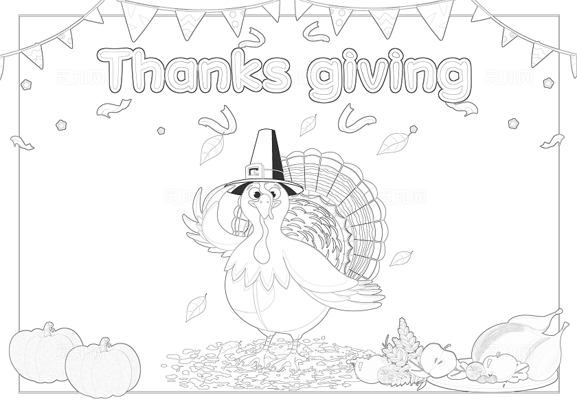 橘色卡通感恩节英语小报手抄报小学生手抄报