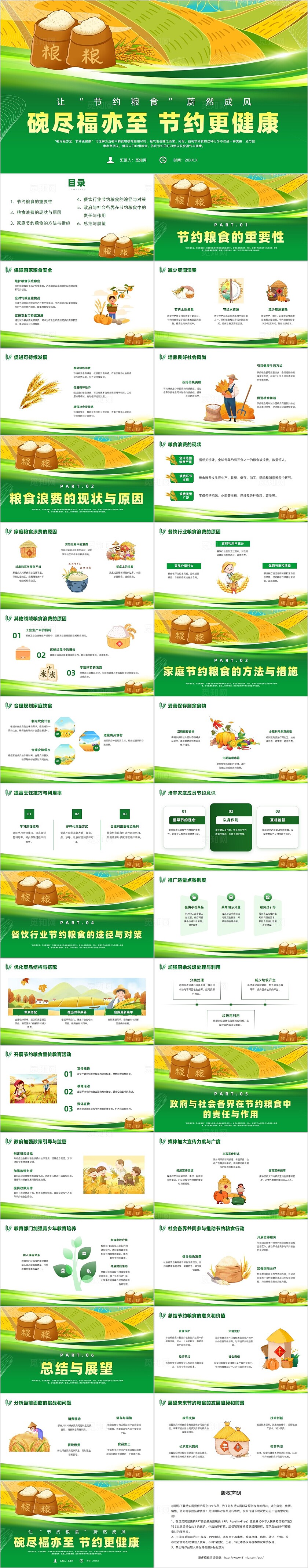 绿色简约风节约粮食节日培训课件世界粮食日