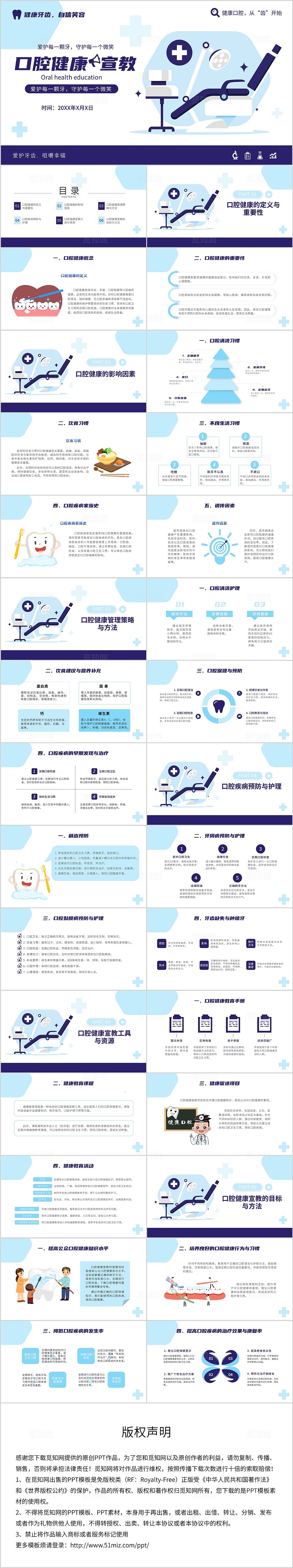 蓝色简约口腔健康宣传教育PPT